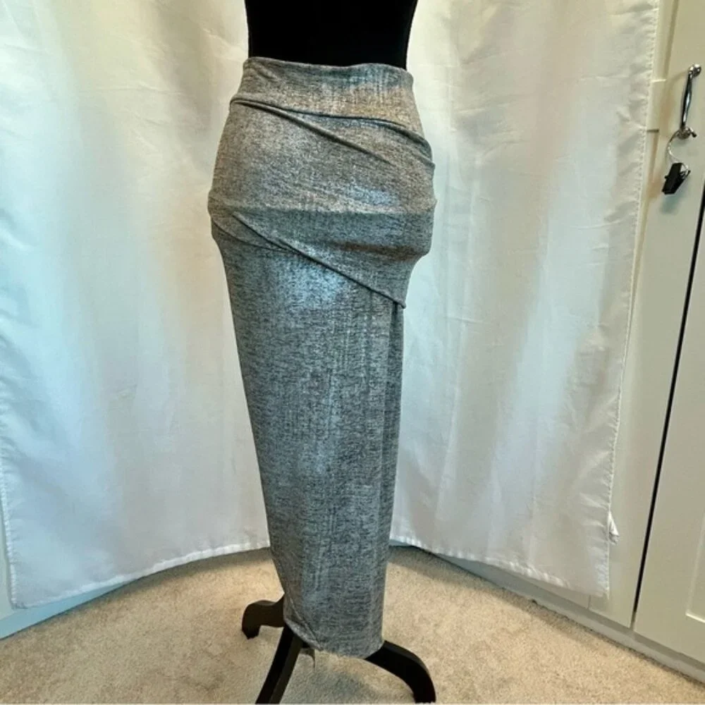 Sirens metallic silver taupe brown draped asymmetrical mermaid bodycon skirt - Picture 5 of 12